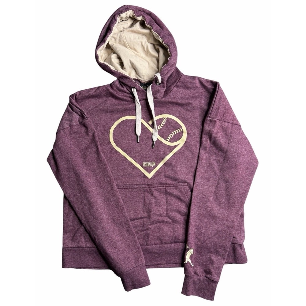 Baseballism Women's Small Purple Heart Baseball Pullover Hoodie Graphic